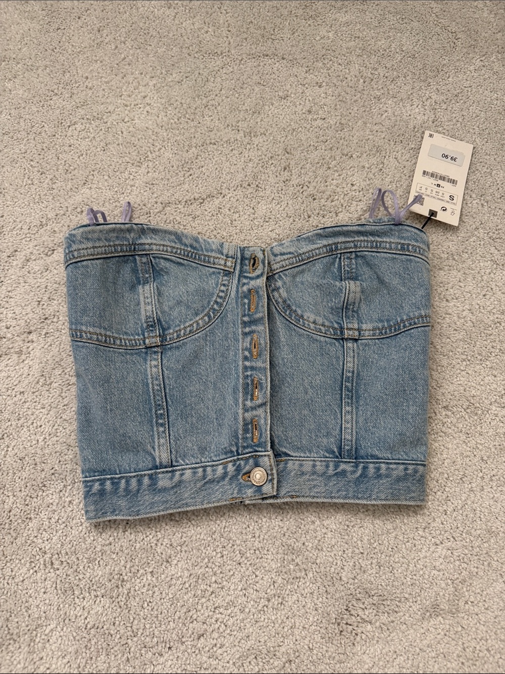 Zara Light Blue Denim Bustier Top